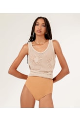 Regata Oversized Tricot Rendado Areia