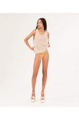 Regata Oversized Tricot Rendado Areia