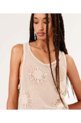 Regata Oversized Tricot Rendado Areia