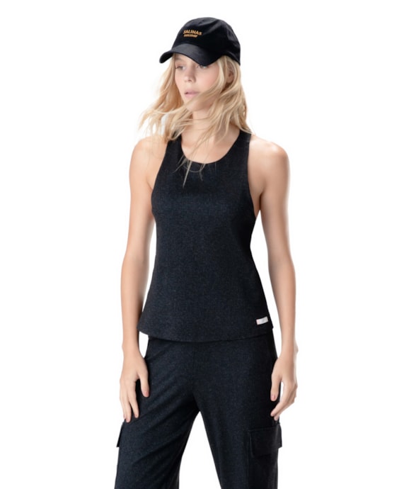Regata Visco Crepe Preto Mescla