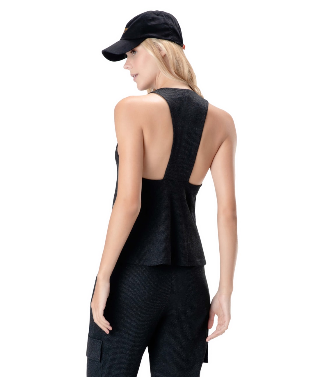 Regata Visco Crepe Preto Mescla