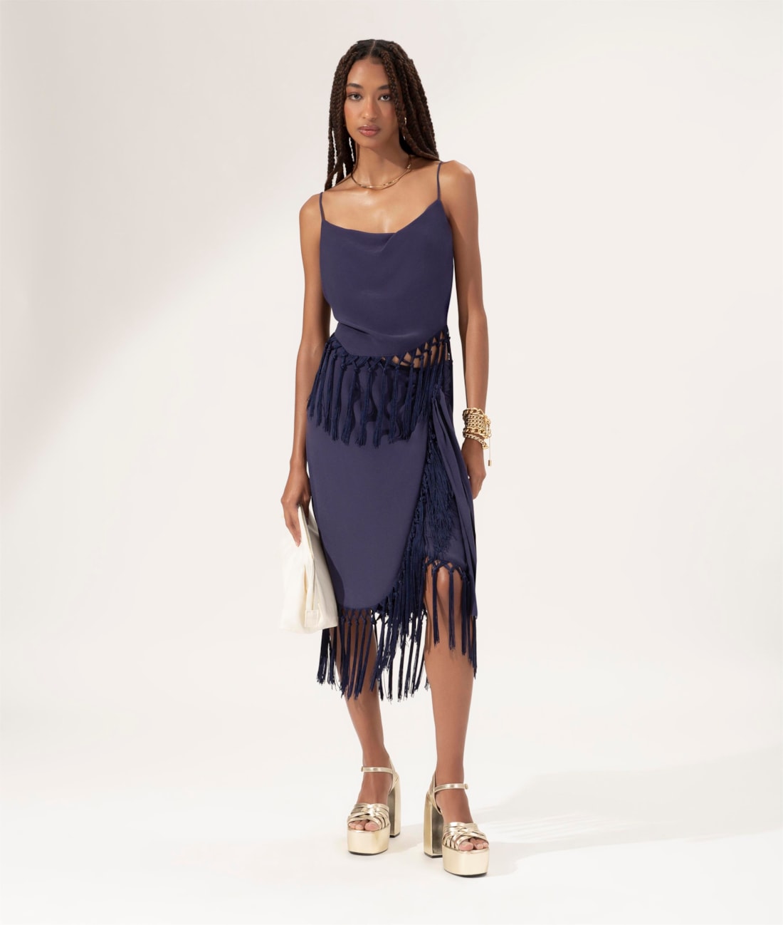 Saia Amour Franjas Dark Navy