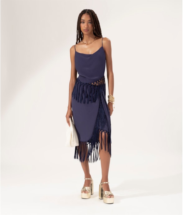 Saia Amour Franjas Dark Navy