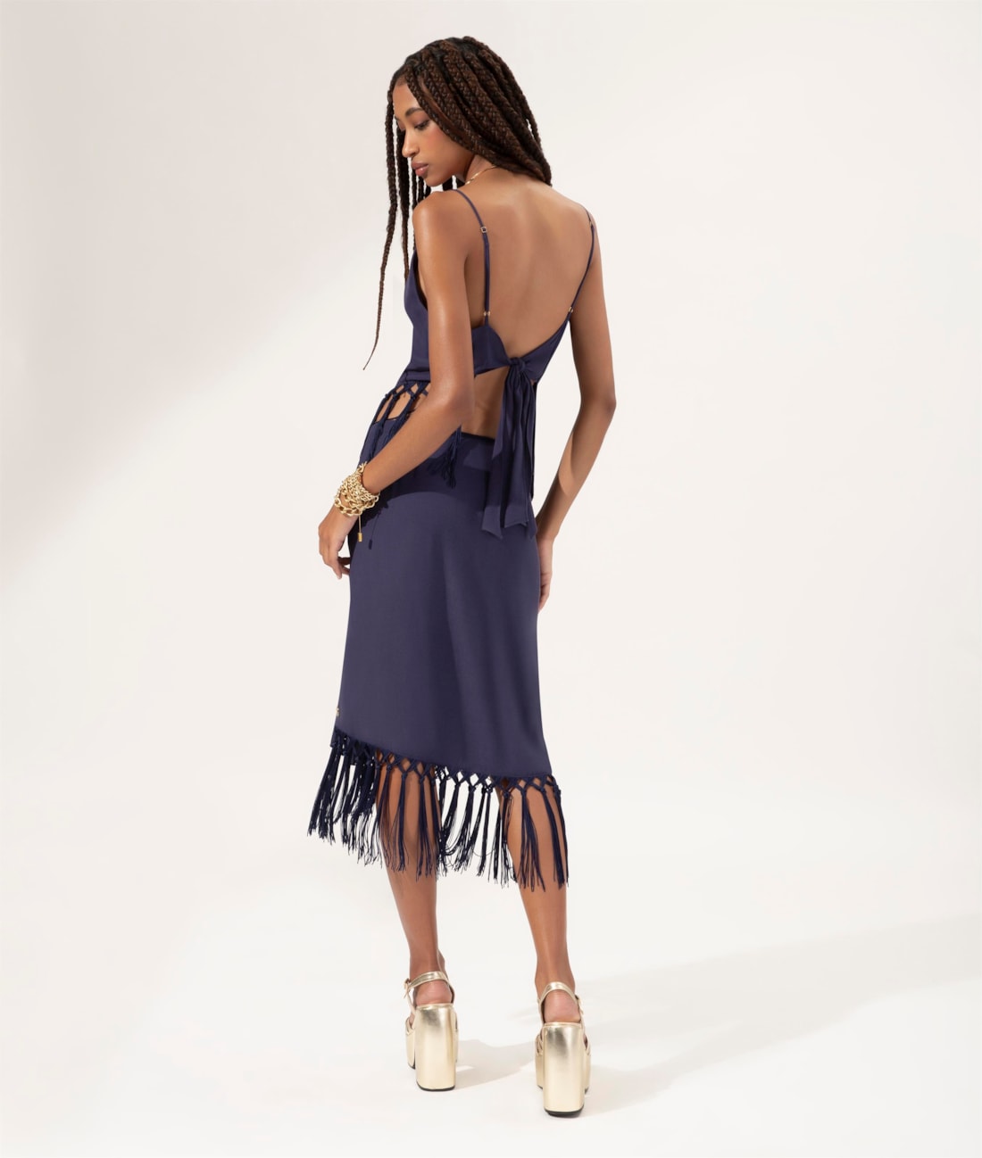 Saia Amour Franjas Dark Navy