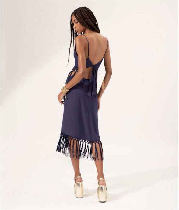 Saia Amour Franjas Dark Navy