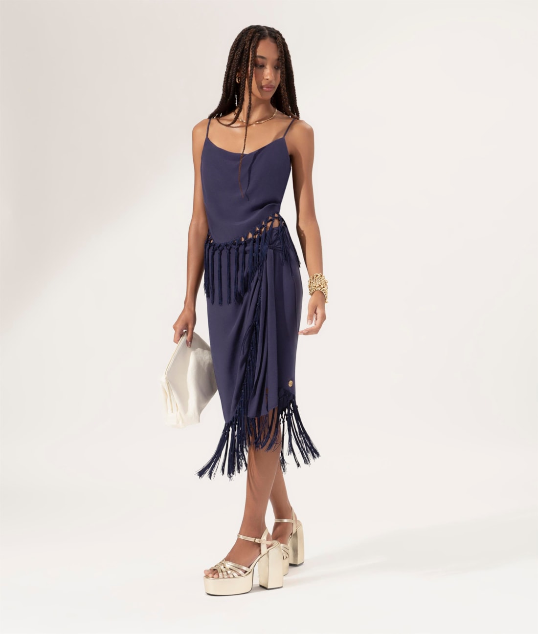 Saia Amour Franjas Dark Navy