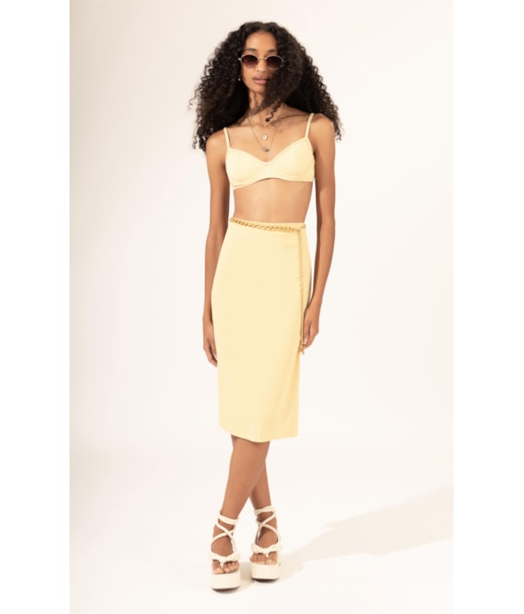 Saia Bobby Midi Fenda Amarelo Manteiga