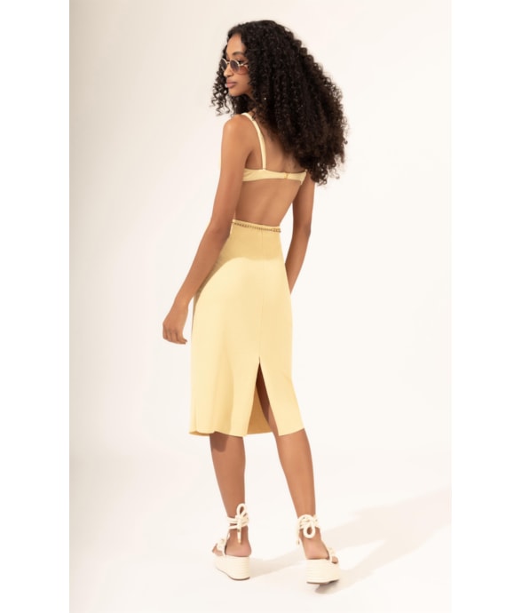 Saia Bobby Midi Fenda Amarelo Manteiga