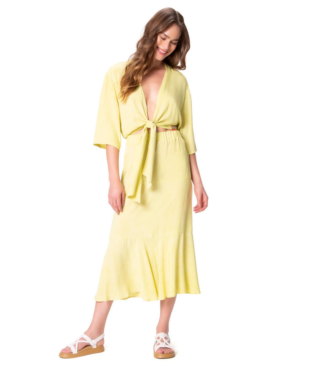 Saia Camadas Stone Amarelo Limao