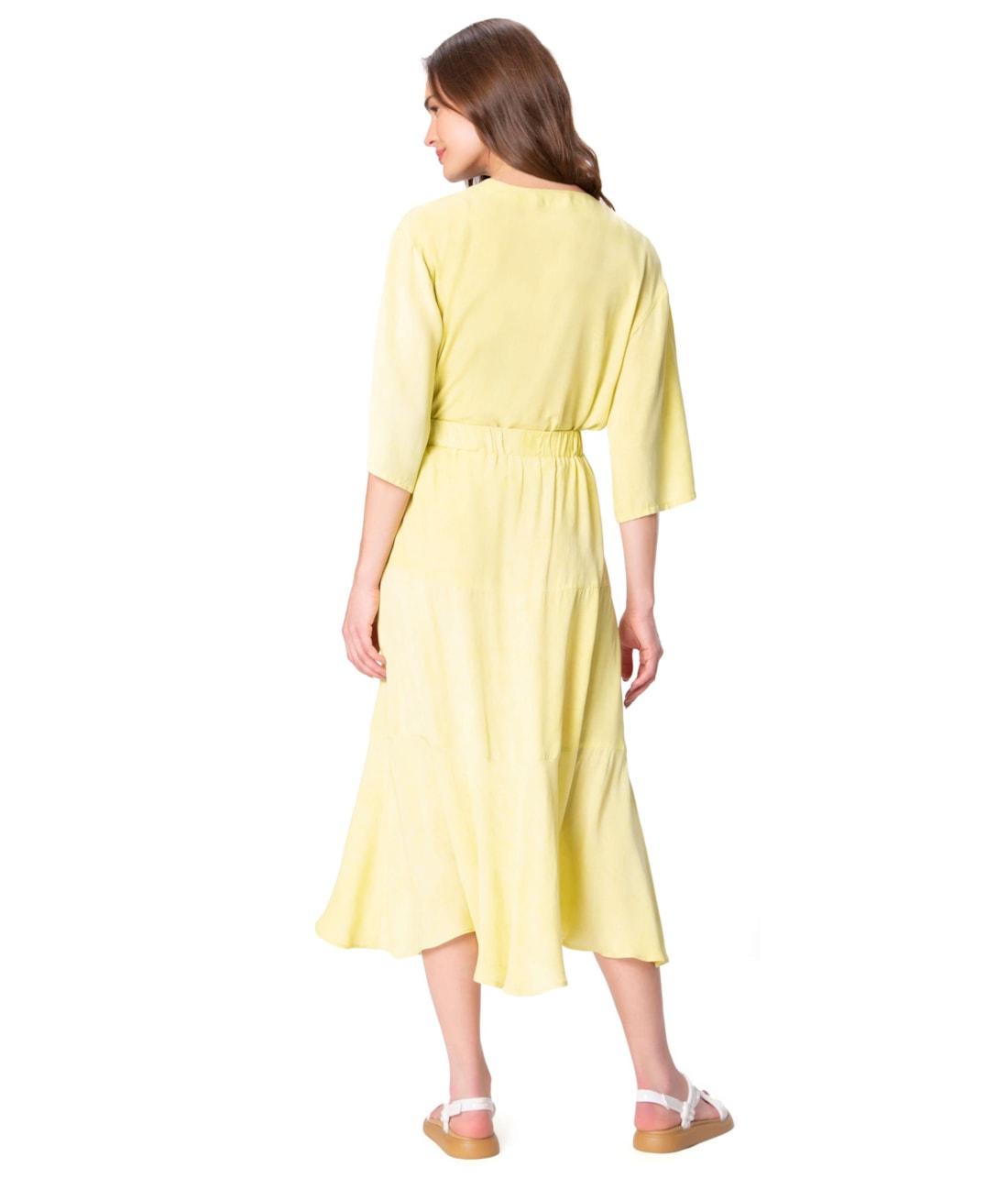 Saia Camadas Stone Amarelo Limao