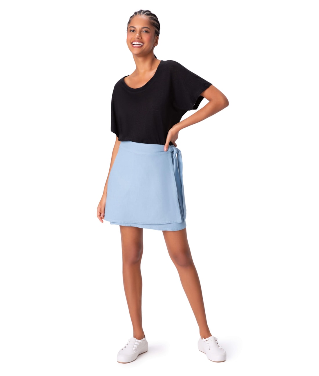 Saia Curta Amarração Linen Soft Azul Bic