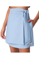 Saia Curta Amarração Linen Soft Azul Bic