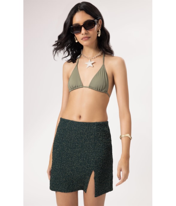 Saia Curta Crepe Shine Verde Escuro