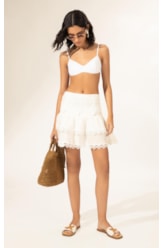 Saia Curta Linen Guipuire Branco