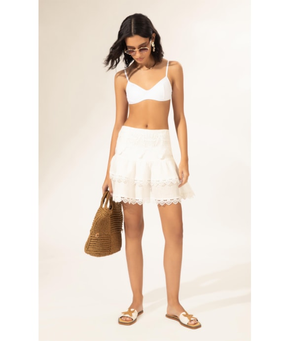 Saia Curta Linen Guipuire Branco