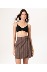 Saia Curta Linen Stripes Preto