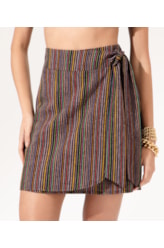 Saia Curta Linen Stripes Preto