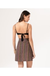 Saia Curta Linen Stripes Preto
