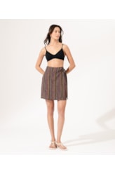 Saia Curta Linen Stripes Preto