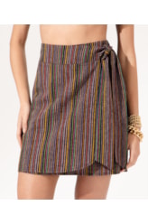 Saia Curta Linen Stripes Preto