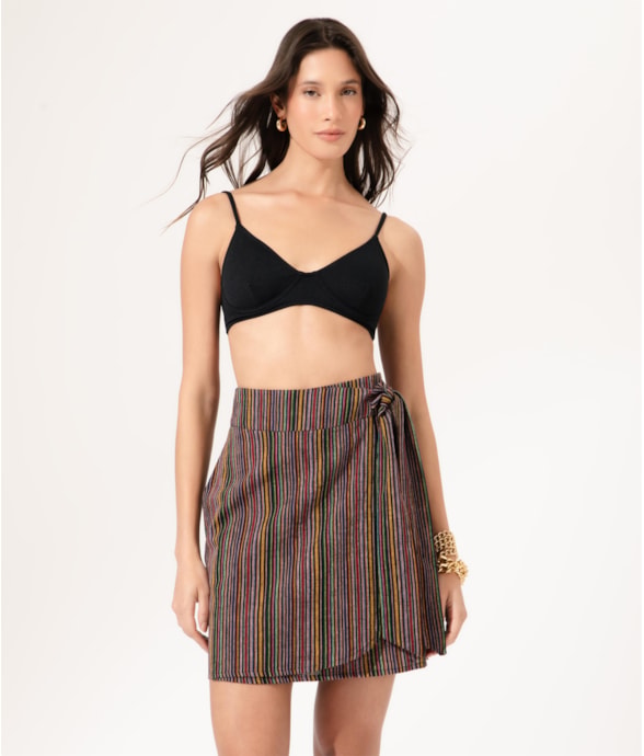 Saia Curta Linen Stripes Preto