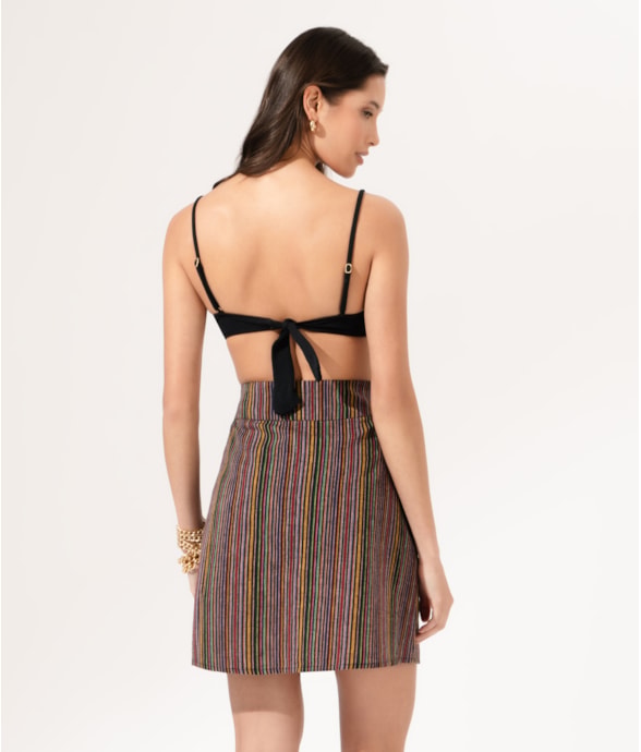 Saia Curta Linen Stripes Preto