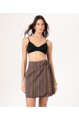 Saia Curta Linen Stripes Preto