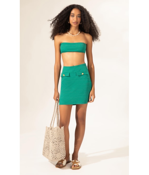 Saia Curta Listrado Oasis Verde Escuro
