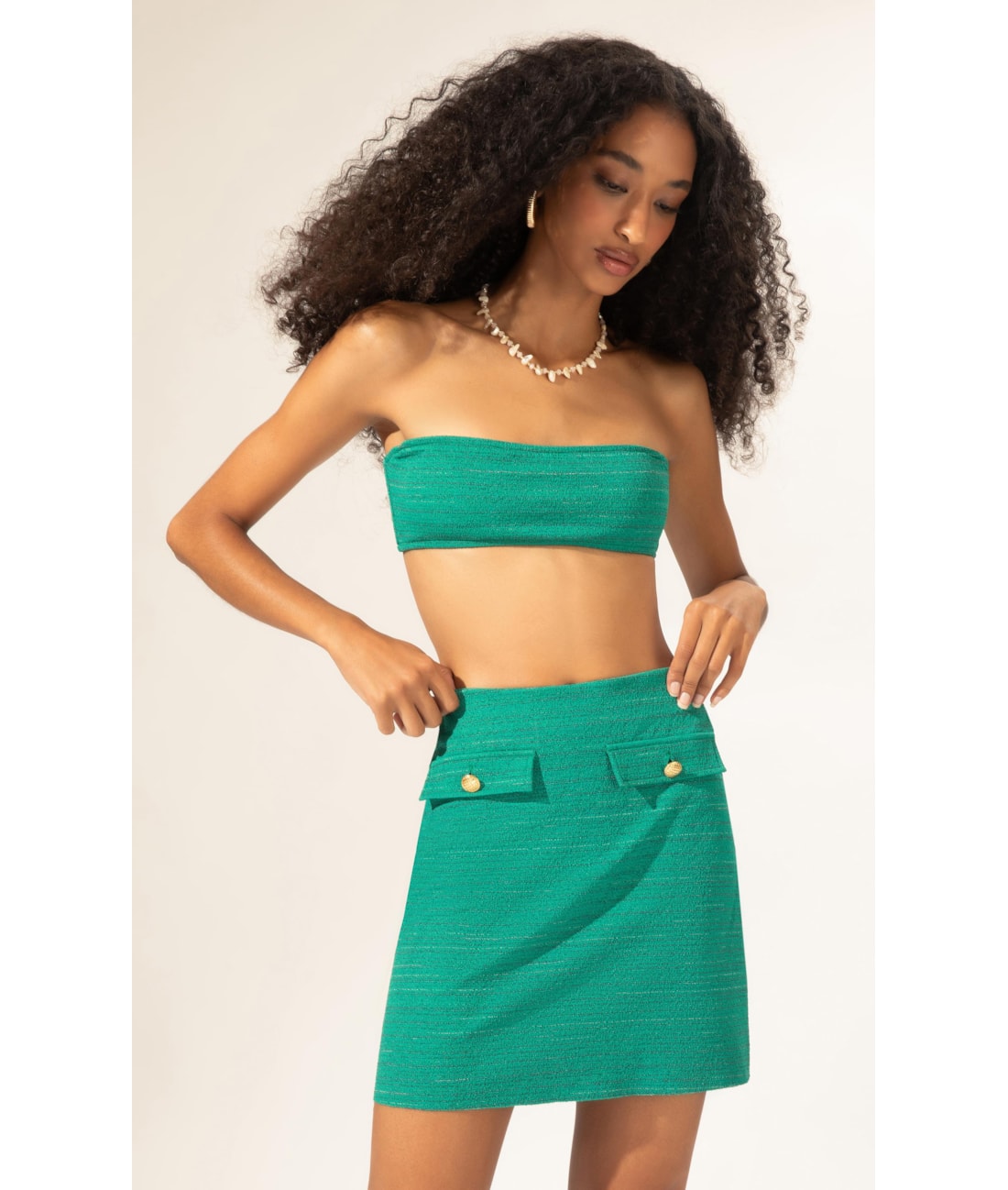 Saia Curta Listrado Oasis Verde Escuro