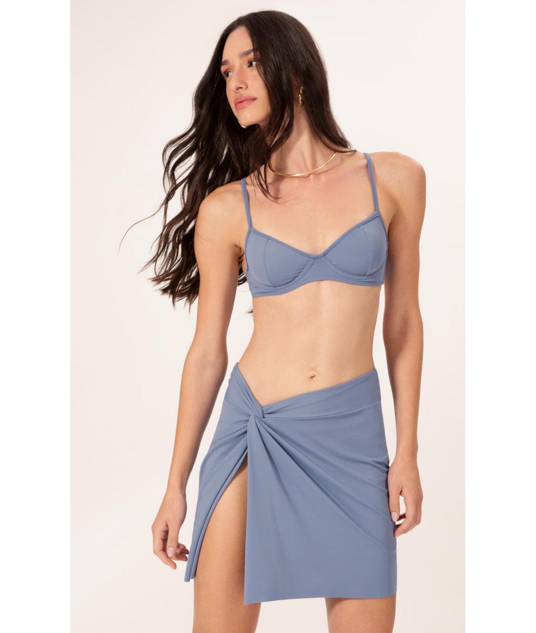 Saia Curta No Jersey Azul Seco