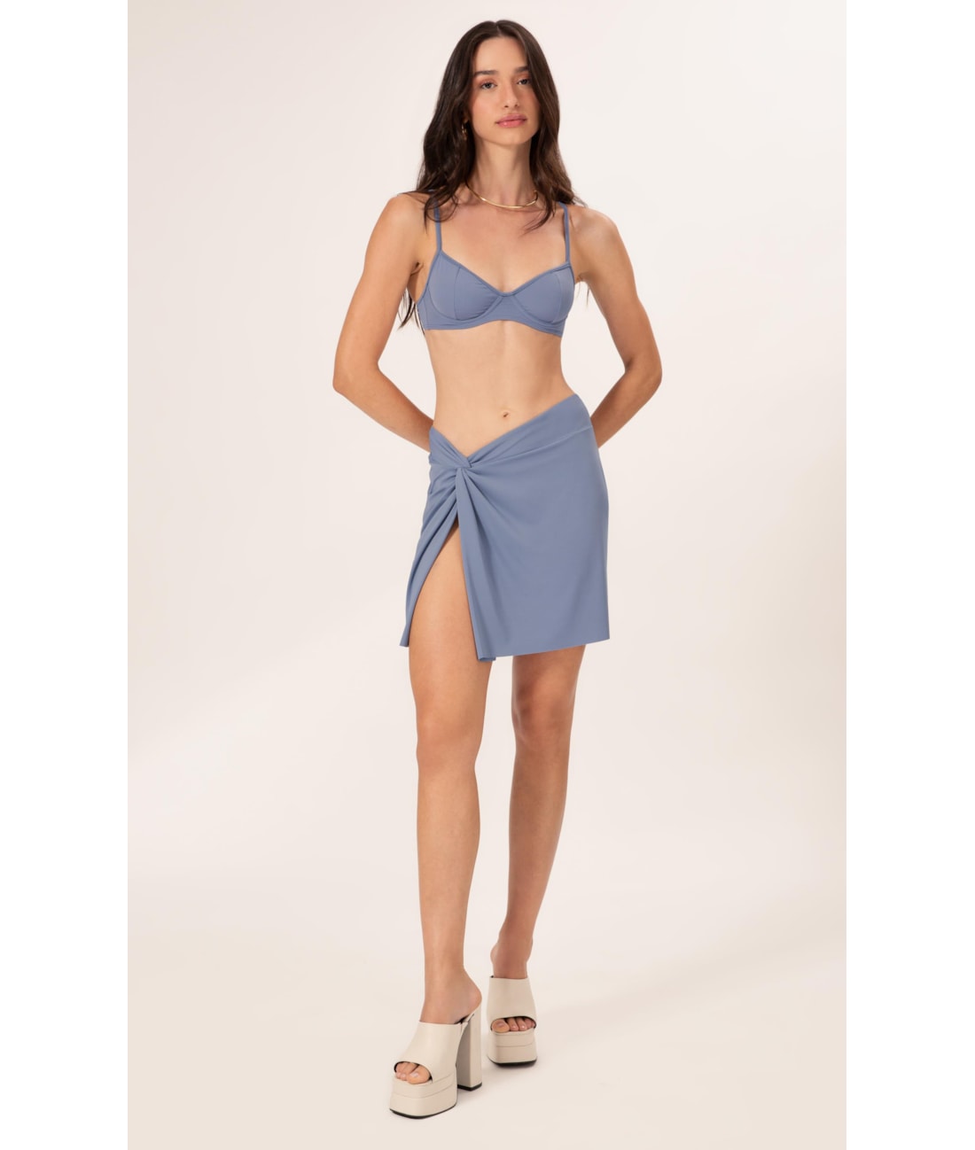 Saia Curta No Jersey Azul Seco