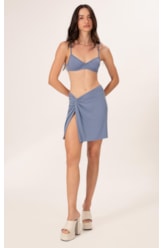 Saia Curta No Jersey Azul Seco