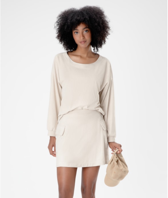Saia Curta Rib Suede Areia