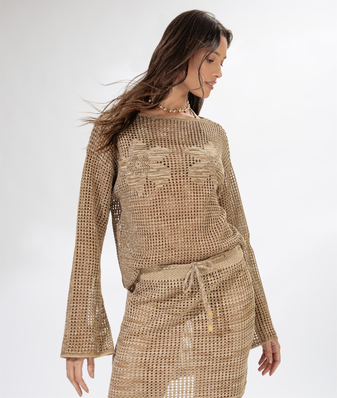 Saia Curta Tricot Paradise Areia