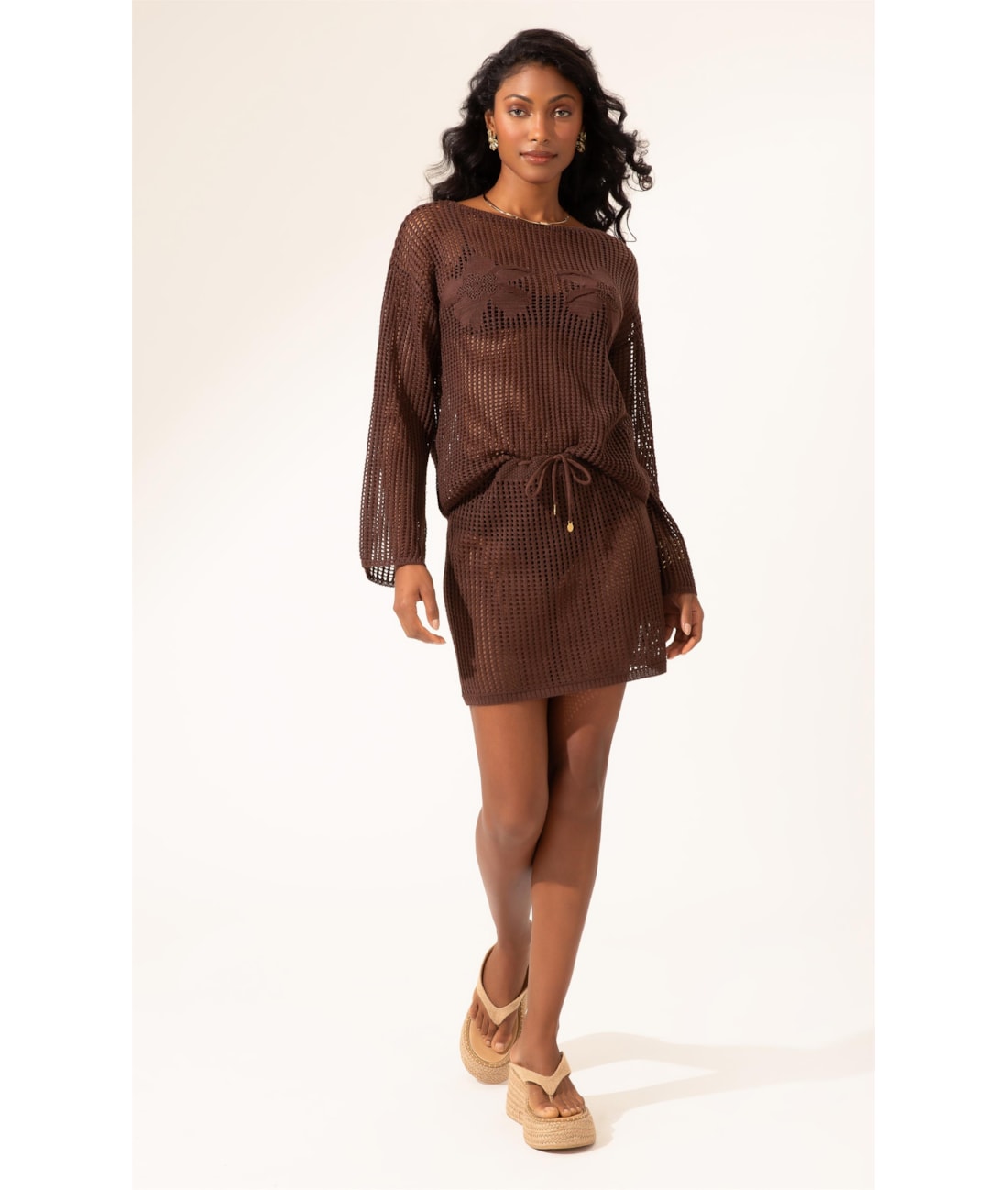 Saia Curta Tricot Paradise Marrom