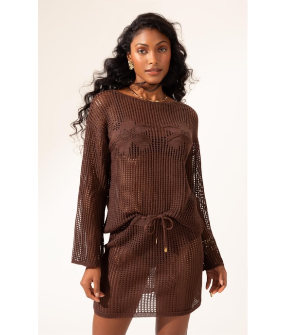 Saia Curta Tricot Paradise Marrom