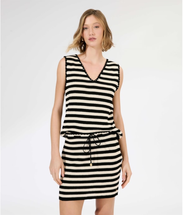 Saia Curta Tricot Stripes Preto