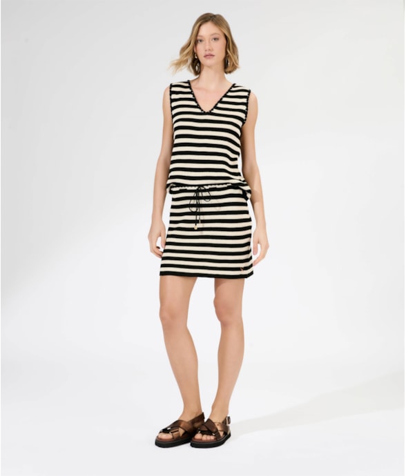 Saia Curta Tricot Stripes Preto