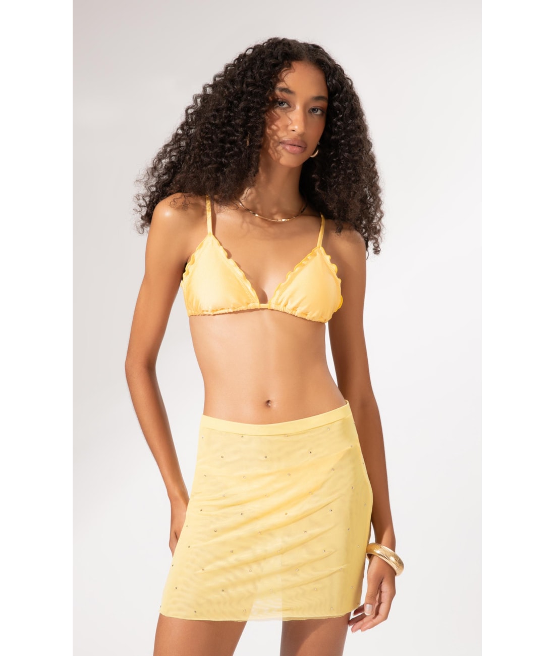 Saia Curta Tule Crystals By Swarovski Celebrate Amarelo Claro