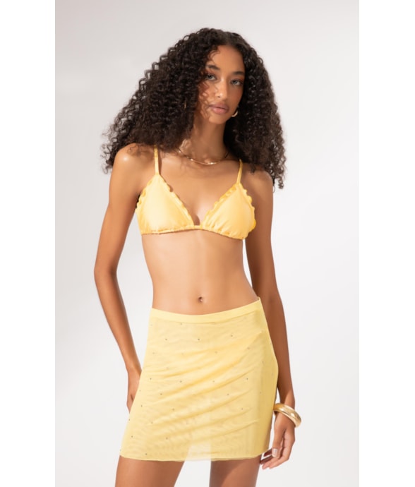 Saia Curta Tule Crystals By Swarovski Celebrate Amarelo Claro
