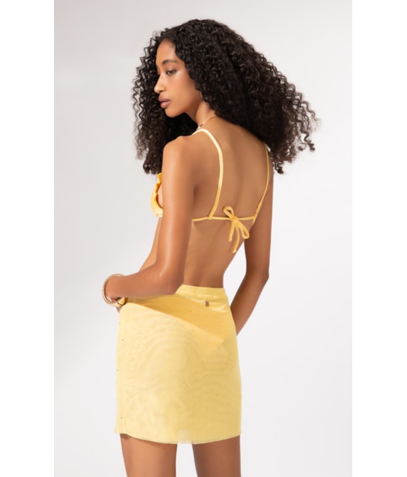 Saia Curta Tule Crystals By Swarovski Celebrate Amarelo Claro