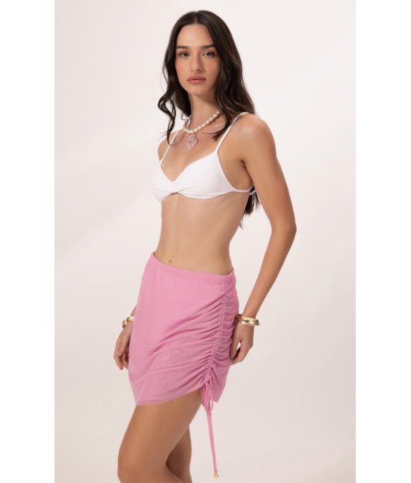 Saia Curta Tule Liso Rosa Gum