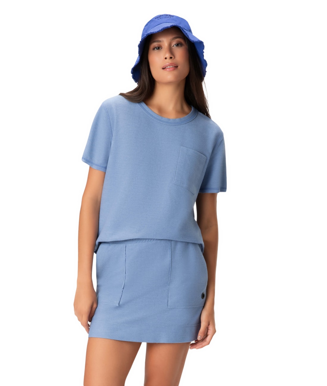 Saia Holiday Curta Moletom Denim Azul Seco