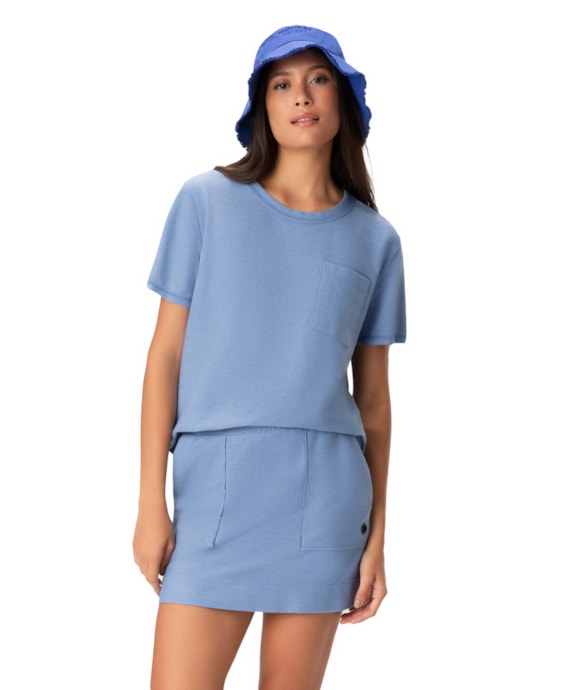 Saia Holiday Curta Moletom Denim Azul Seco