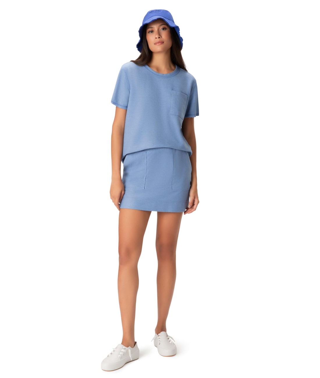 Saia Holiday Curta Moletom Denim Azul Seco