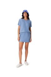 Saia Holiday Curta Moletom Denim Azul Seco