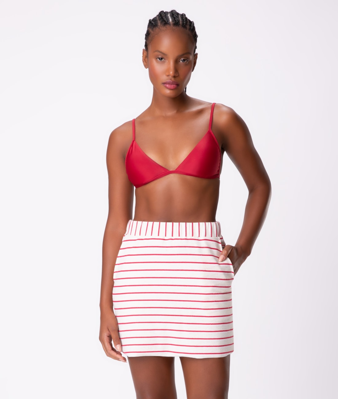 Saia Holiday Moletinho Stripe Vermelho