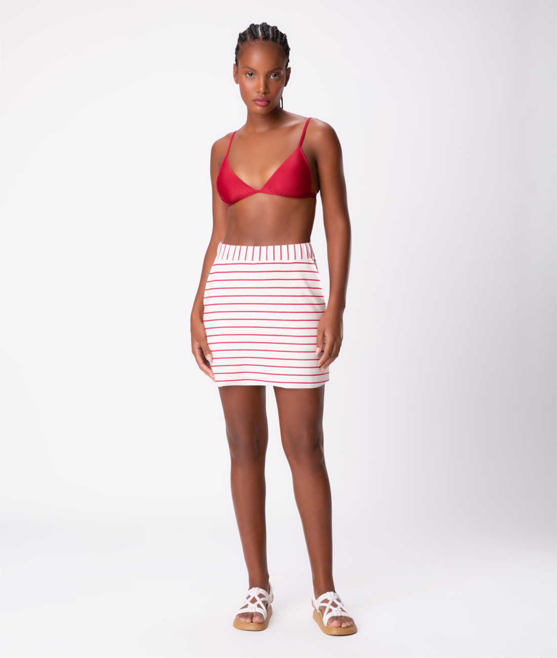 Saia Holiday Moletinho Stripe Vermelho