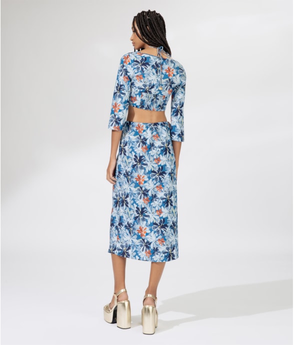 Saia Midi Blossom Azul Bic