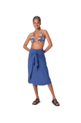 Saia Midi Crepe Slub Azul Bic